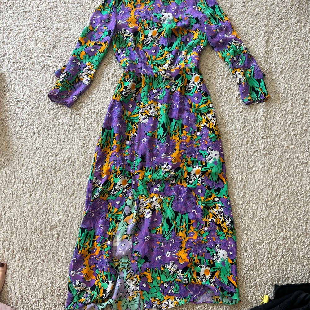 Whistles Purple and Green Long Sleeve Sundress